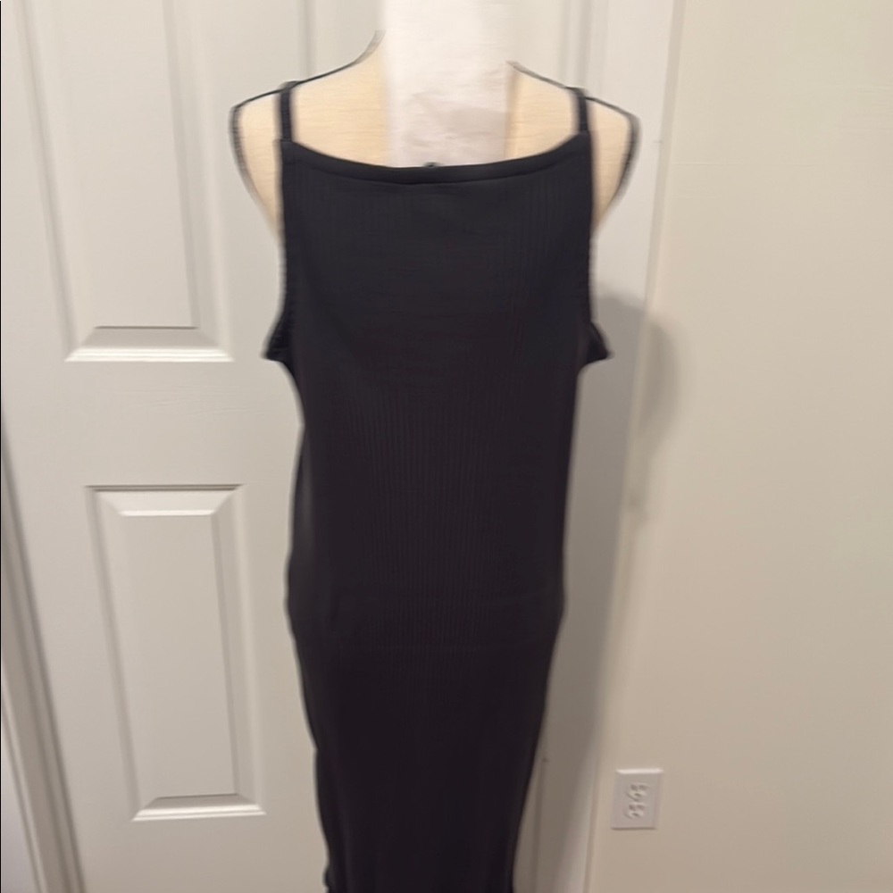 Eileen Fisher Olive Green Ribbed Midi Slip Dress - Picture 2 of 5